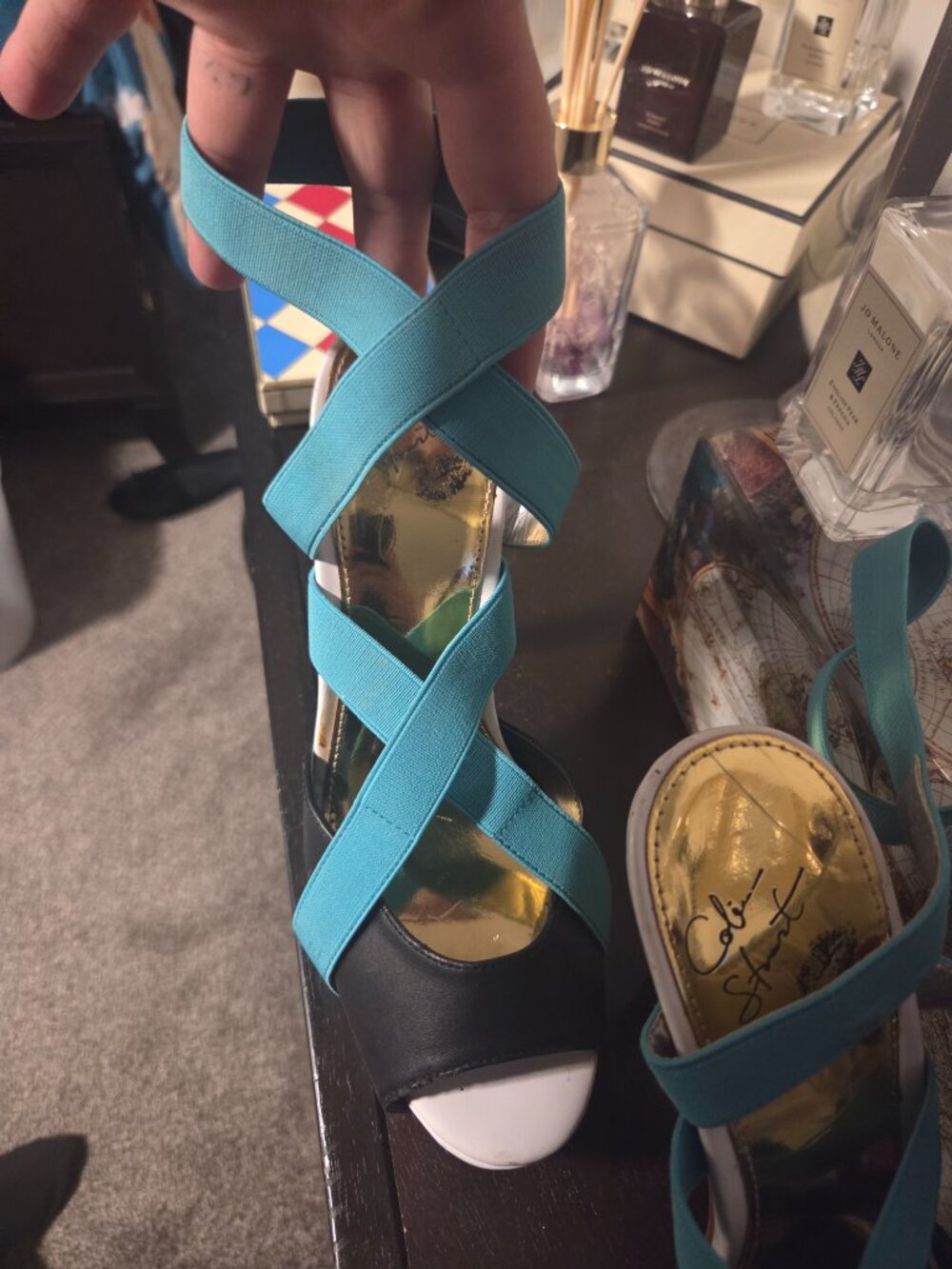 Turquoise & Gold High Heel Sandals – Women’s Size 39 (US 8.5) | Strappy | Open T